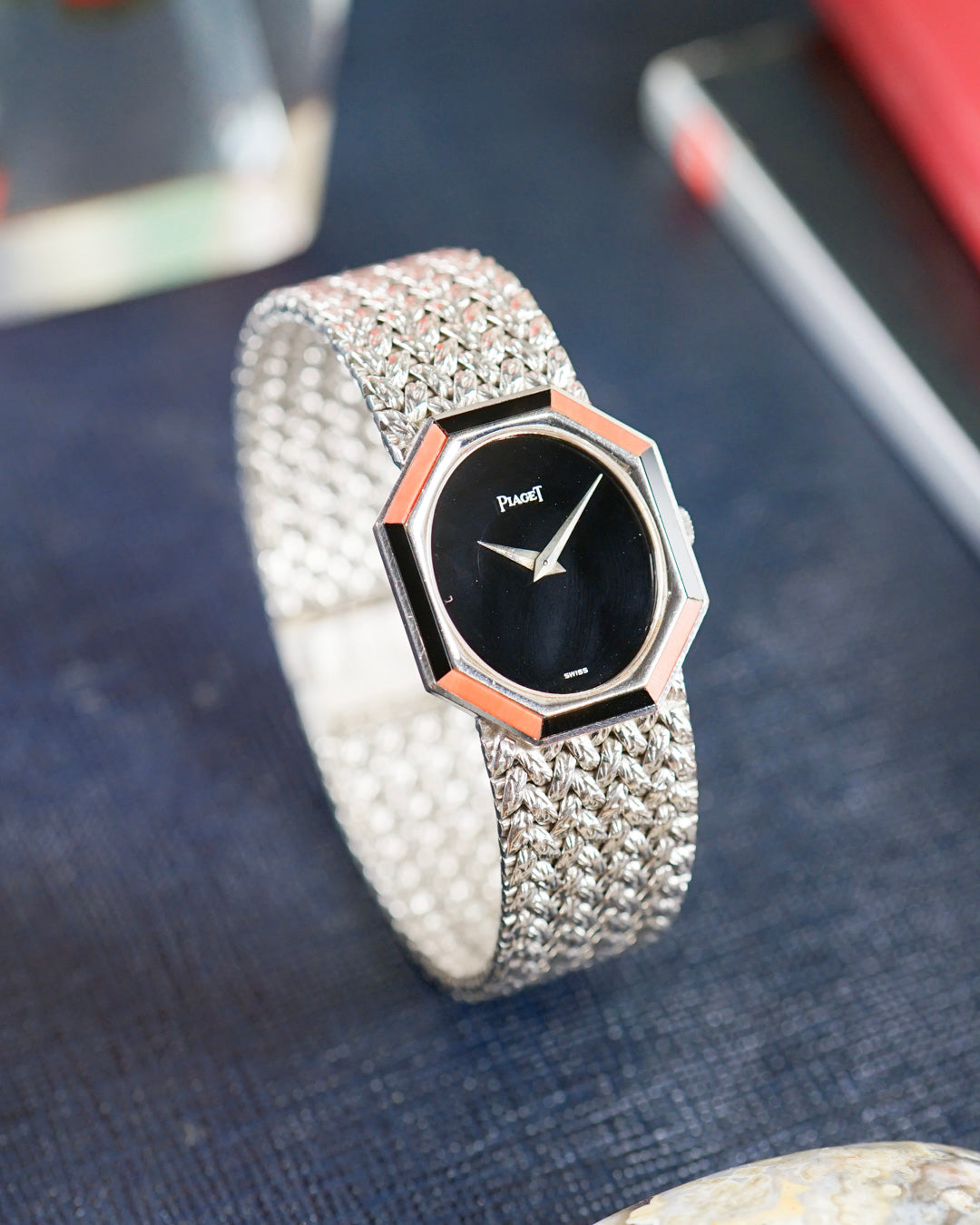 Piaget White Gold lady's watch with Coral and Onyx