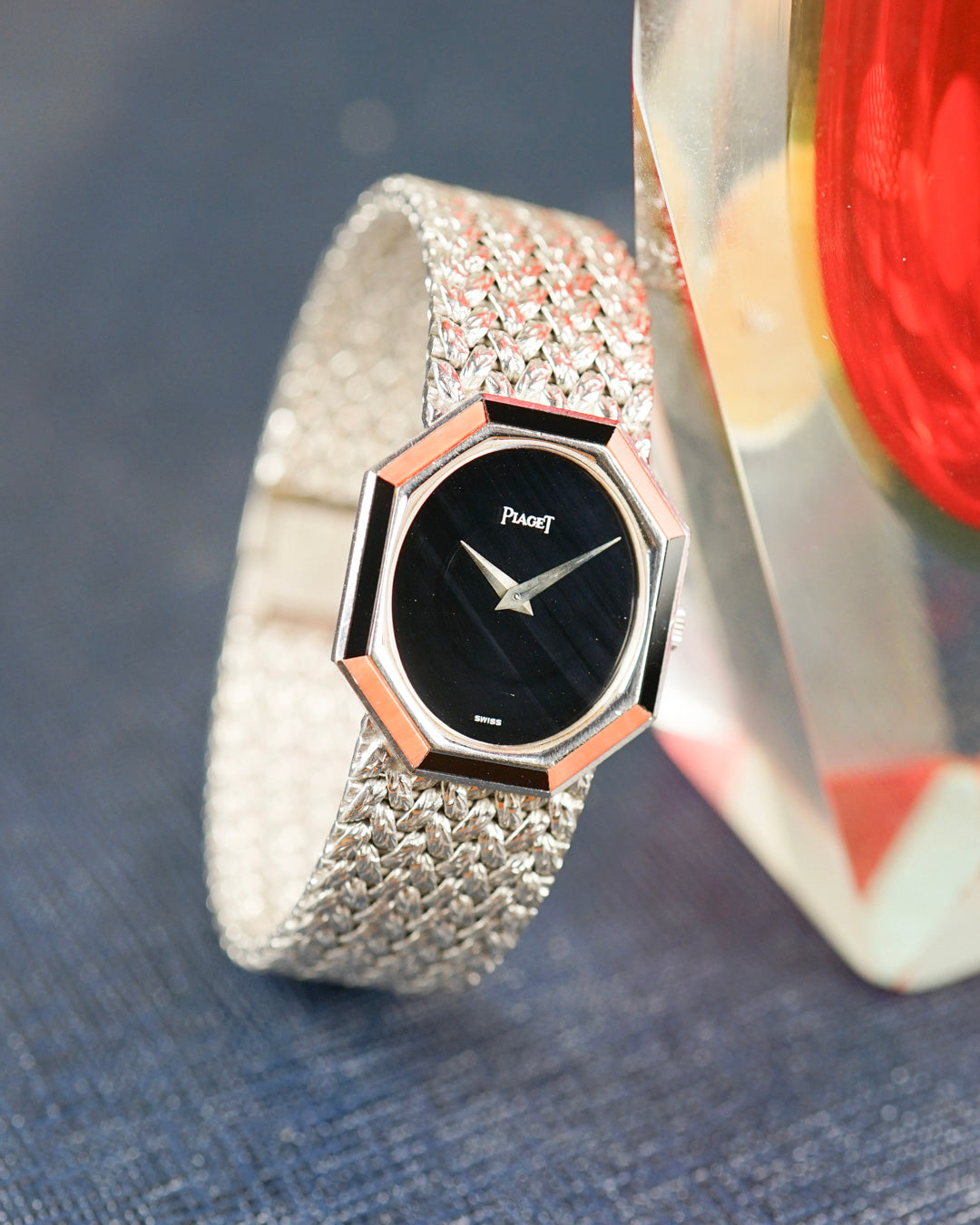 Piaget White Gold lady's watch with Coral and Onyx