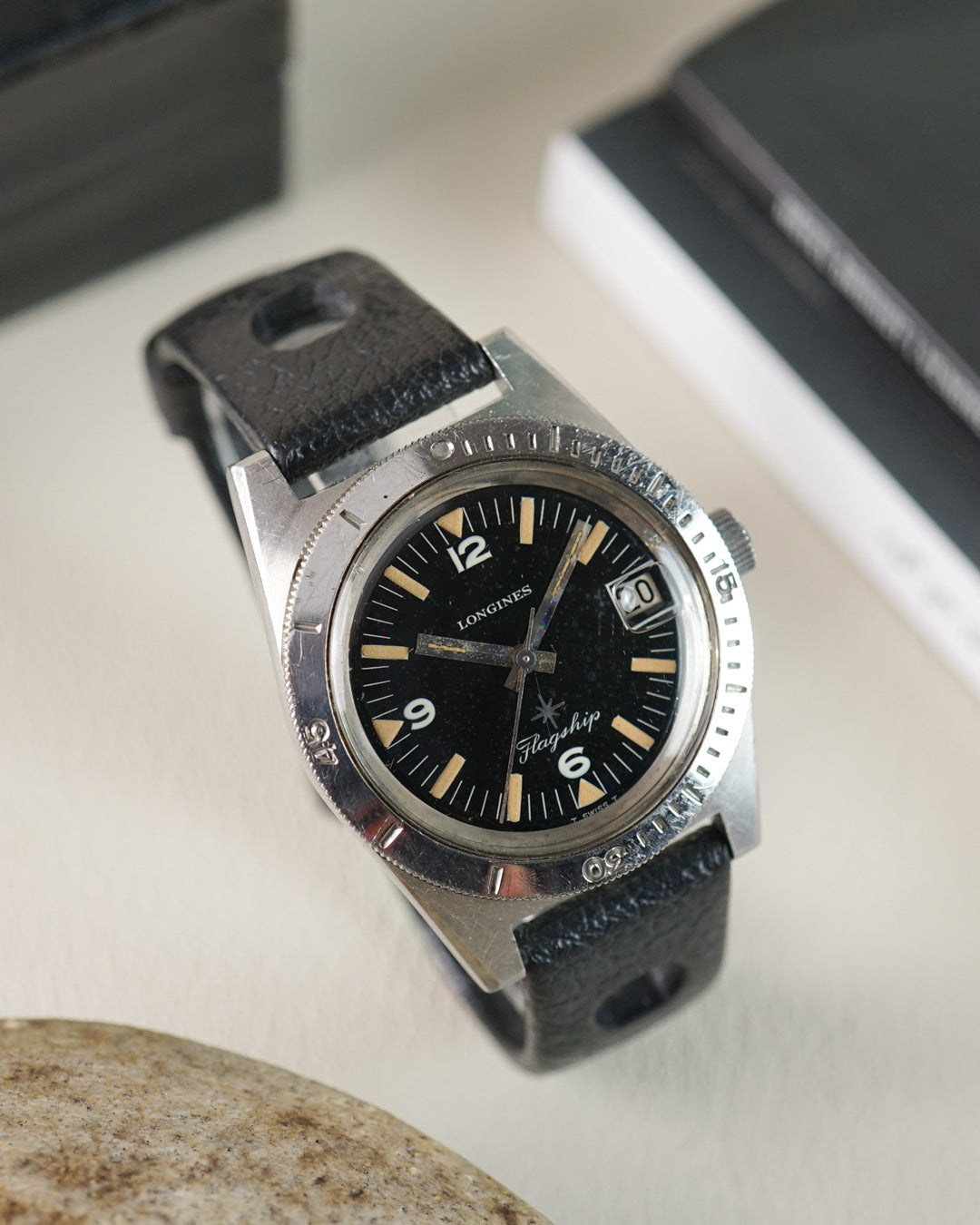 Longines Flagship Skin Diver reference 7982-20 with vintage Tropic str