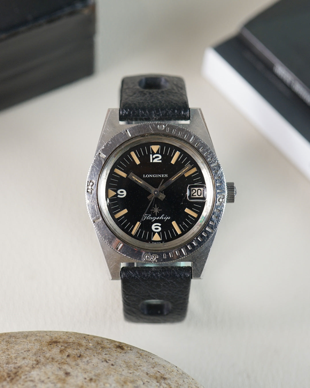 Longines Flagship Skin Diver reference 7982-20 with vintage Tropic str