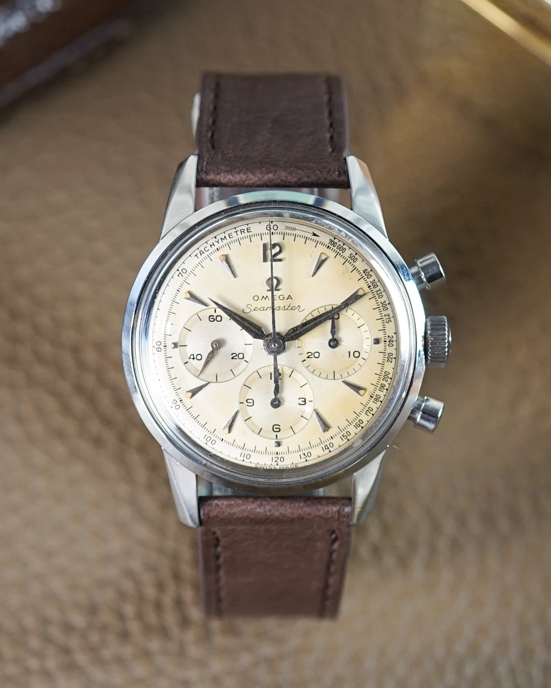 Omega Seamaster Chronograph reference CK2947 with lightly tropical dial and caliber 321