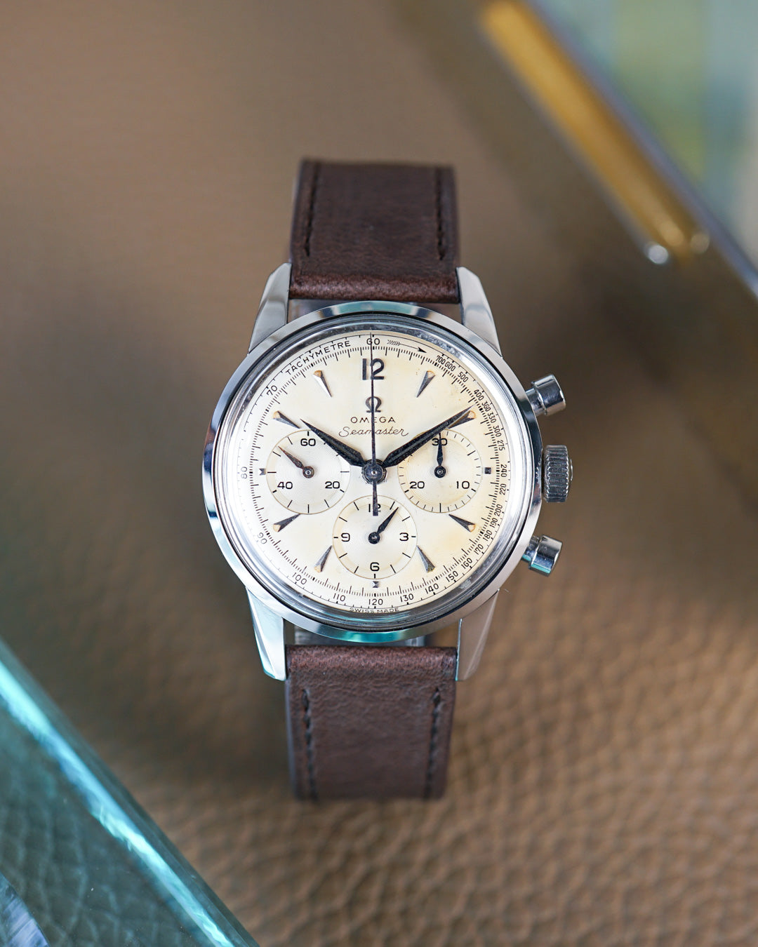 Omega Seamaster Chronograph reference CK2947 with lightly tropical dial and caliber 321