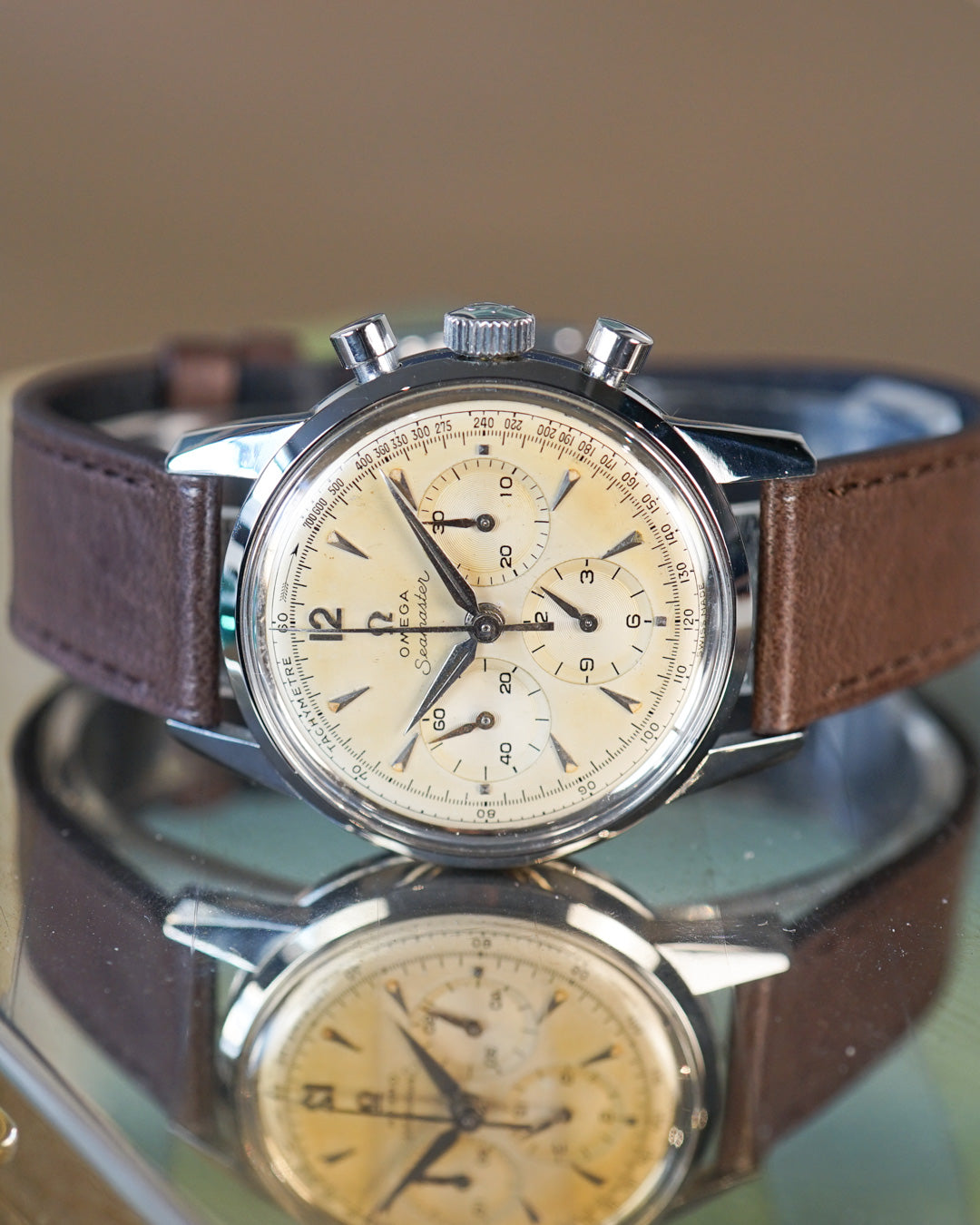 Omega Seamaster Chronograph reference CK2947 with lightly tropical dial and caliber 321