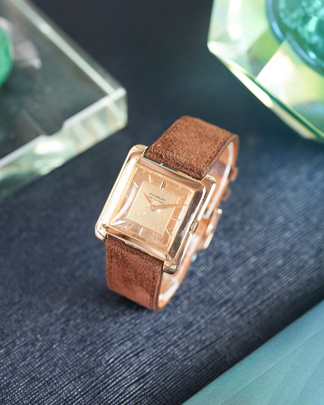 Movado "Cioccolatone" in pink gold, waffle dial