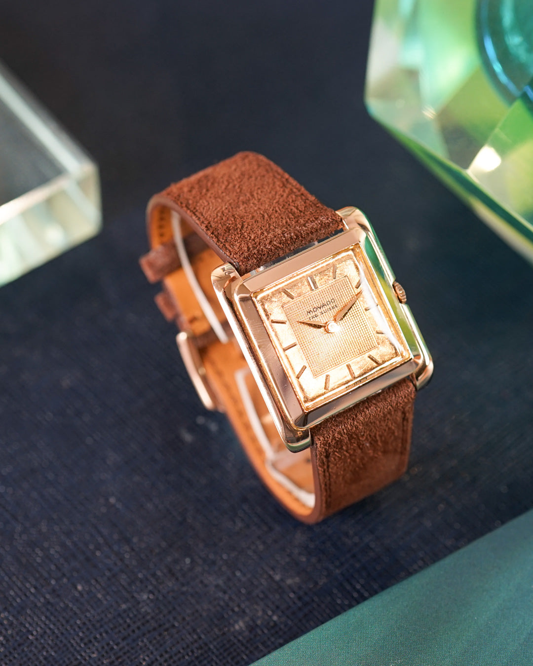 Movado "Cioccolatone" in pink gold, waffle dial