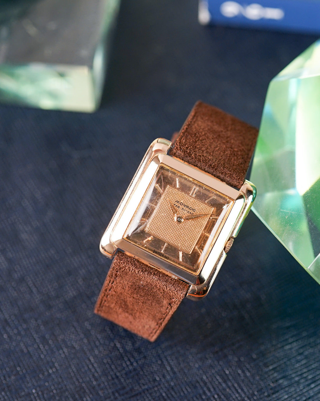 Movado "Cioccolatone" in pink gold, waffle dial