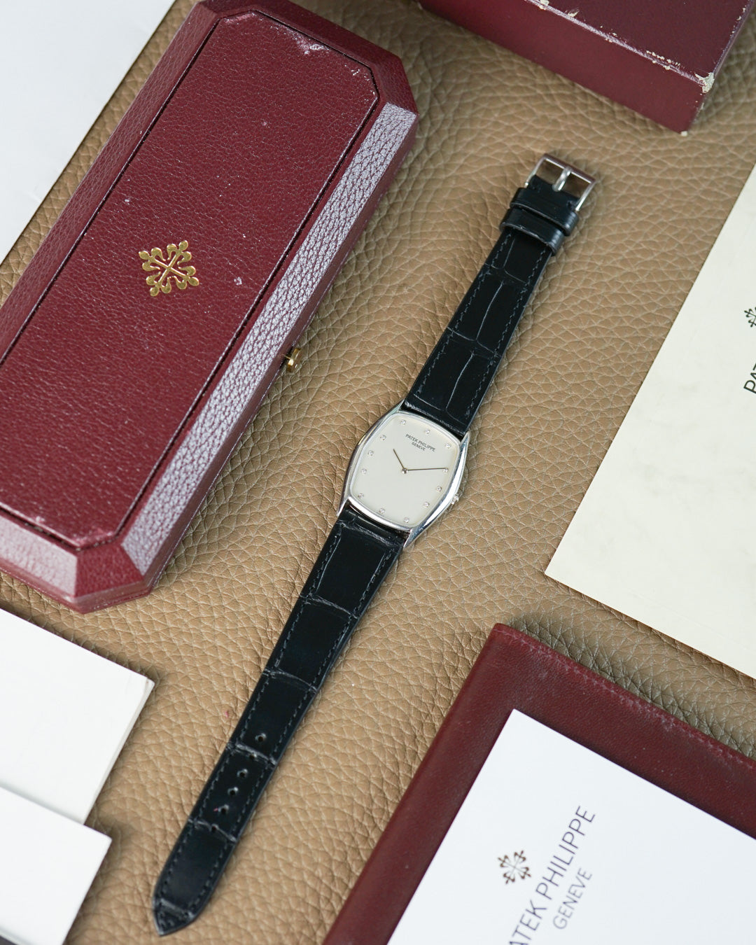 Patek Philippe Gondolo reference 3842P in platinum — diamond dial, full set