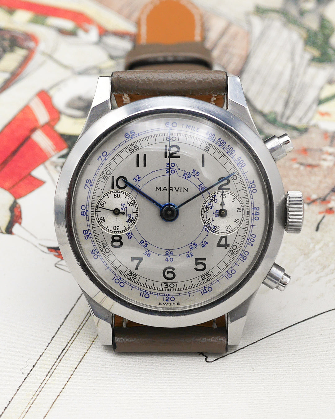 1940s Marvin spillmann case chronograph Valjoux 22