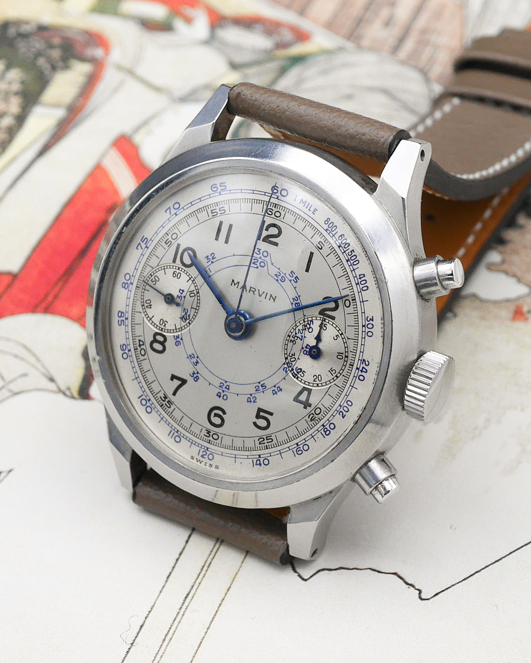 1940s Marvin spillmann case chronograph Valjoux 22