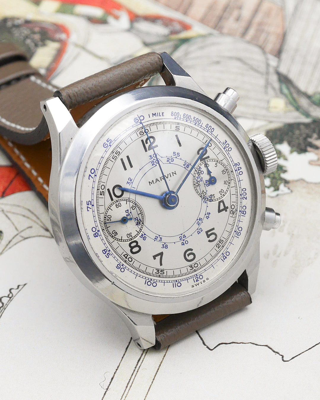 1940s Marvin spillmann case chronograph Valjoux 22