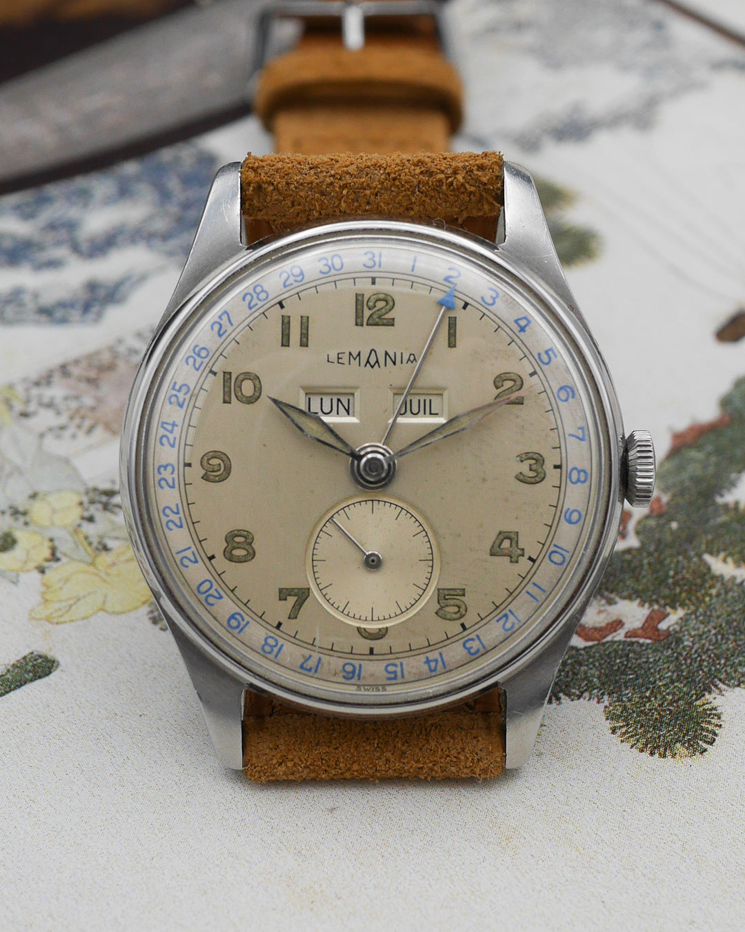 1950s Lemania Calendar Triple date