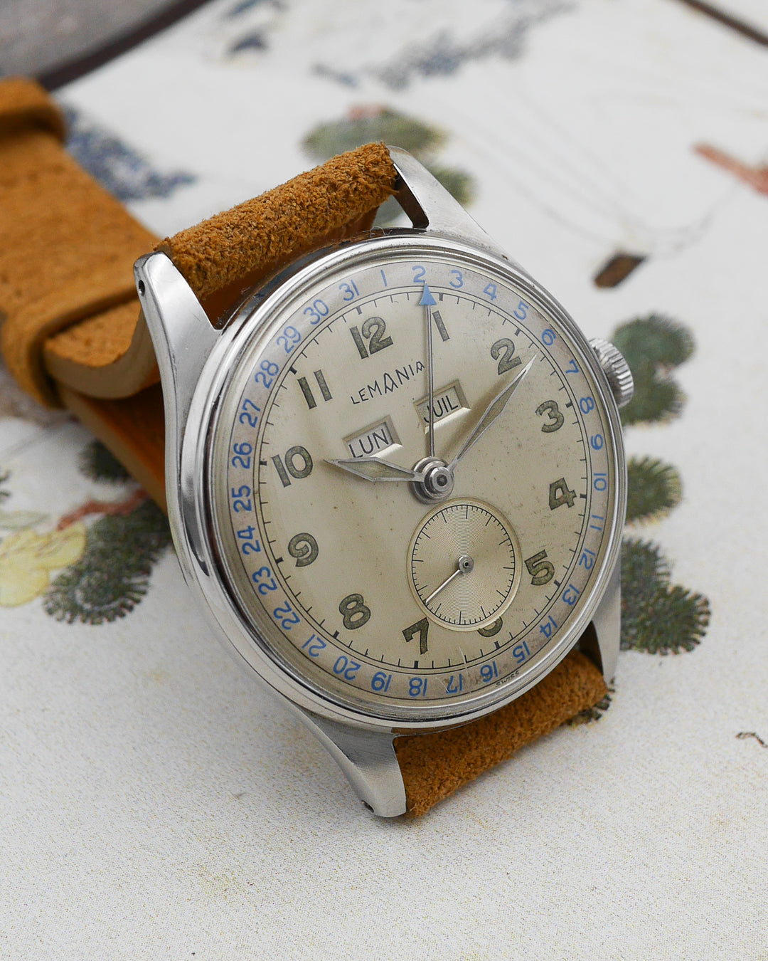 1950s Lemania Calendar Triple date