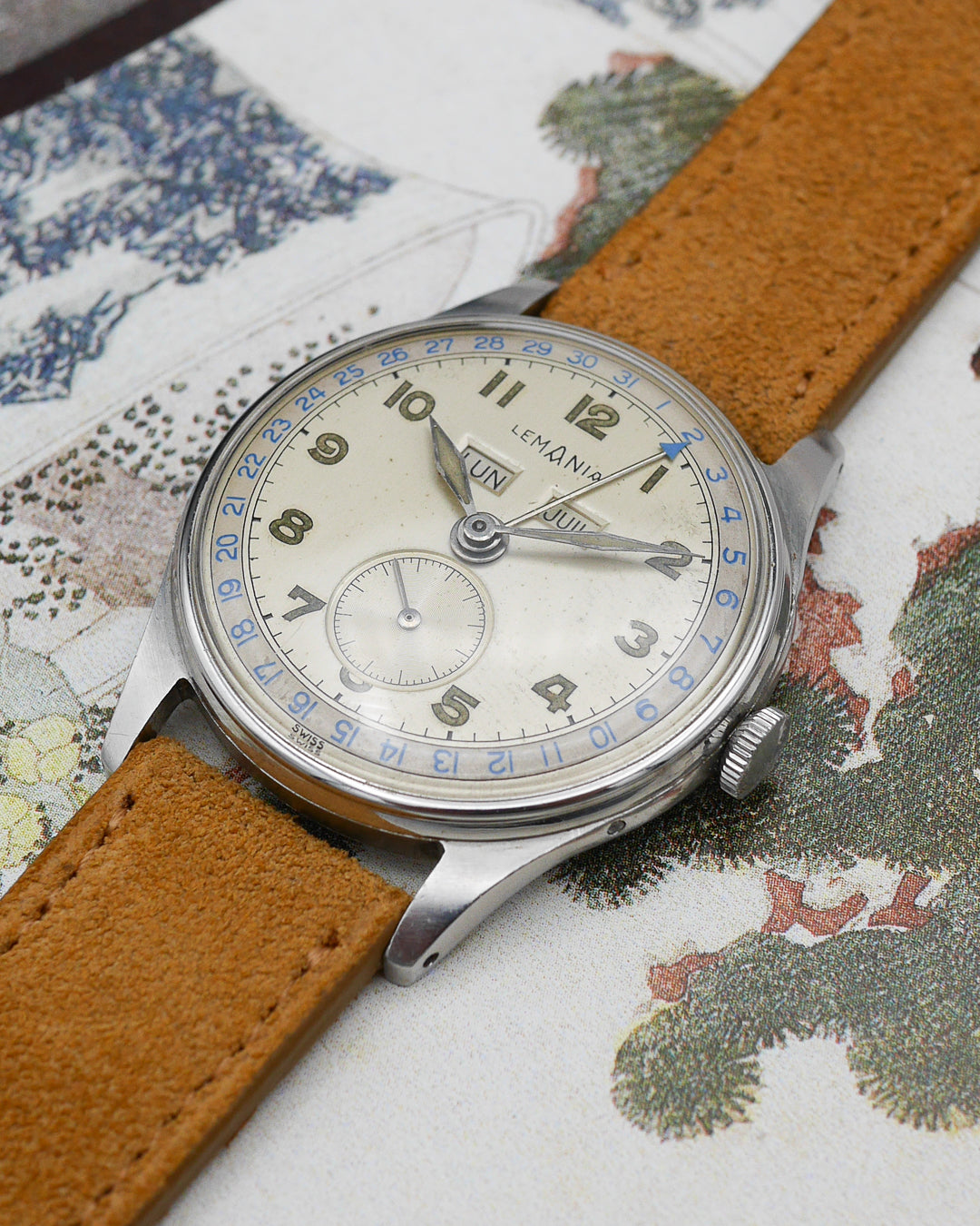 1950s Lemania Calendar Triple date