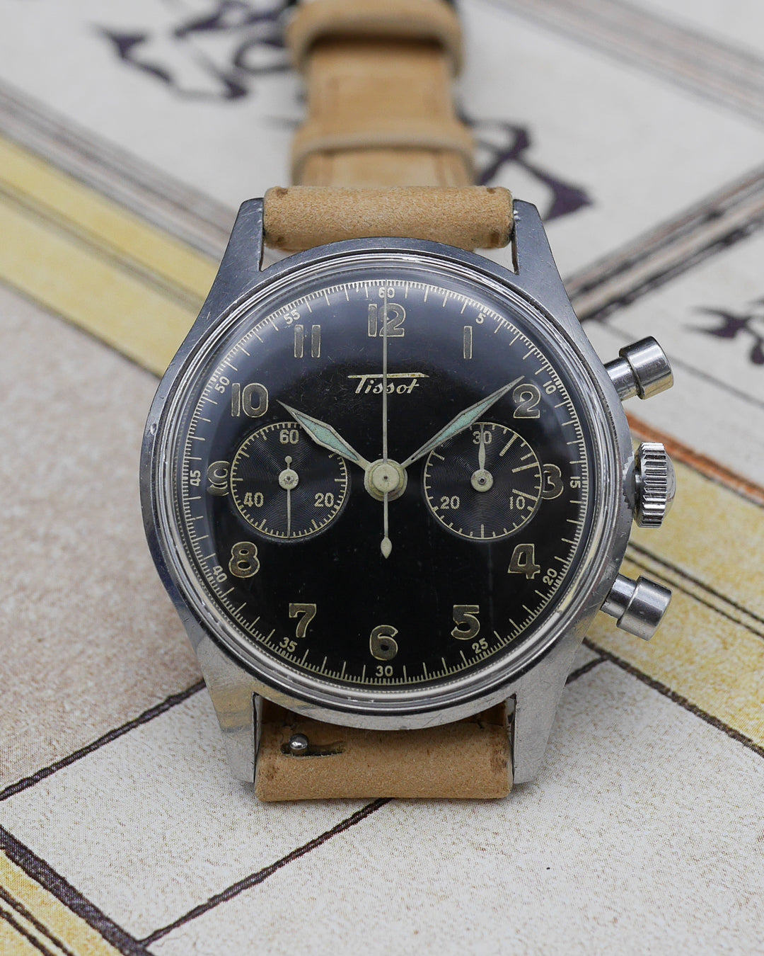 1940s Tissot chronograph 27CH with gilt dial