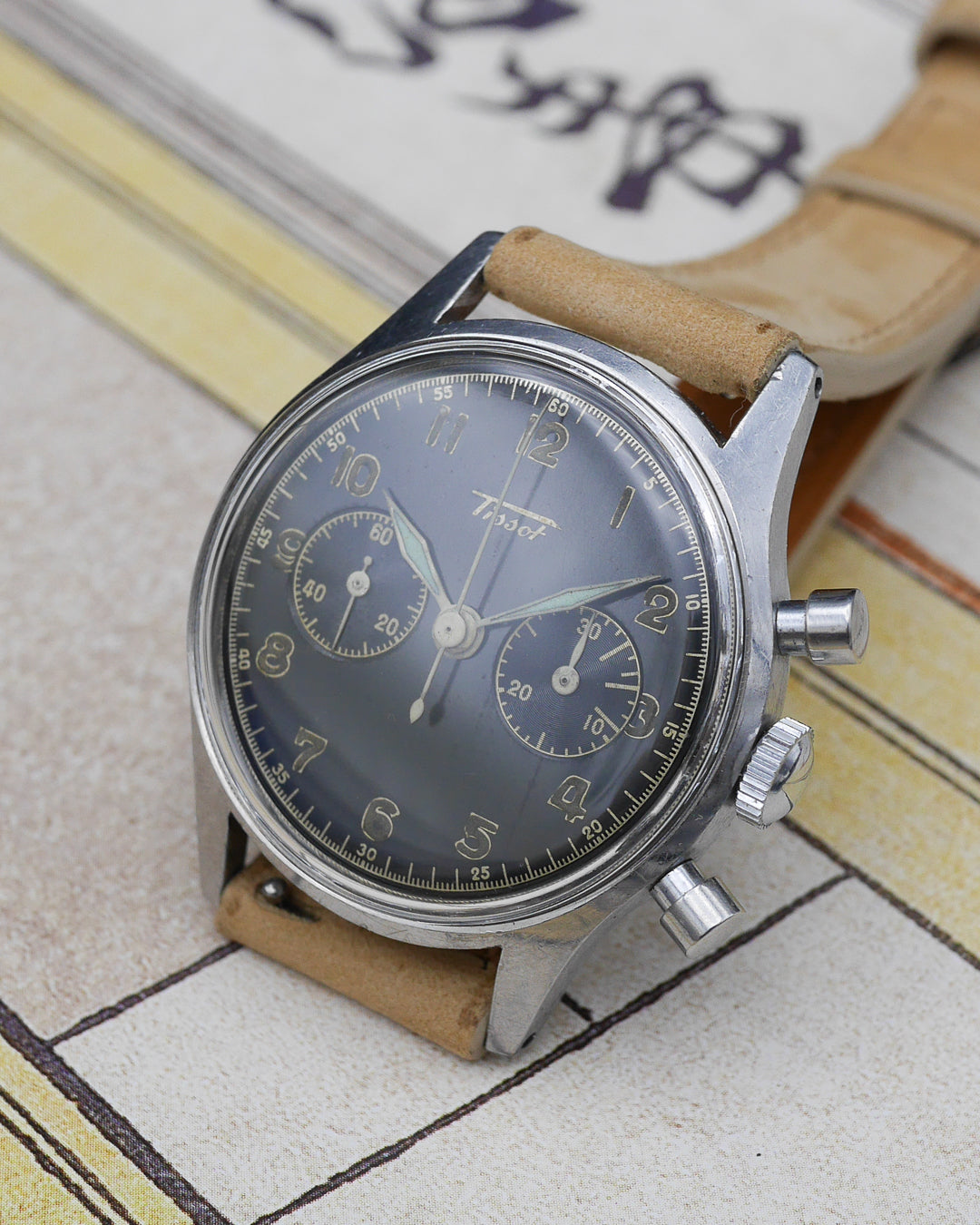 1940s Tissot chronograph 27CH with gilt dial