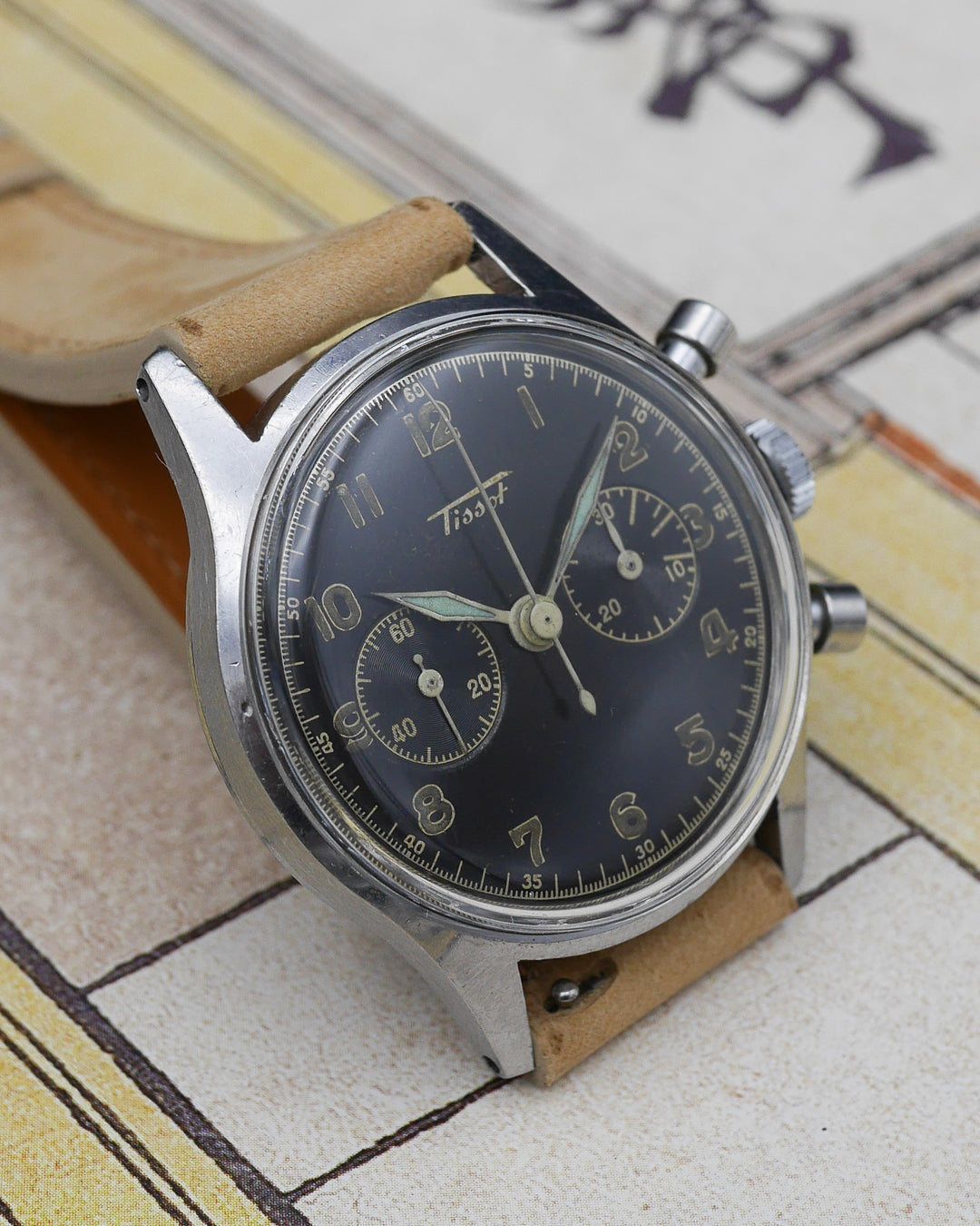 1940s Tissot chronograph 27CH with gilt dial