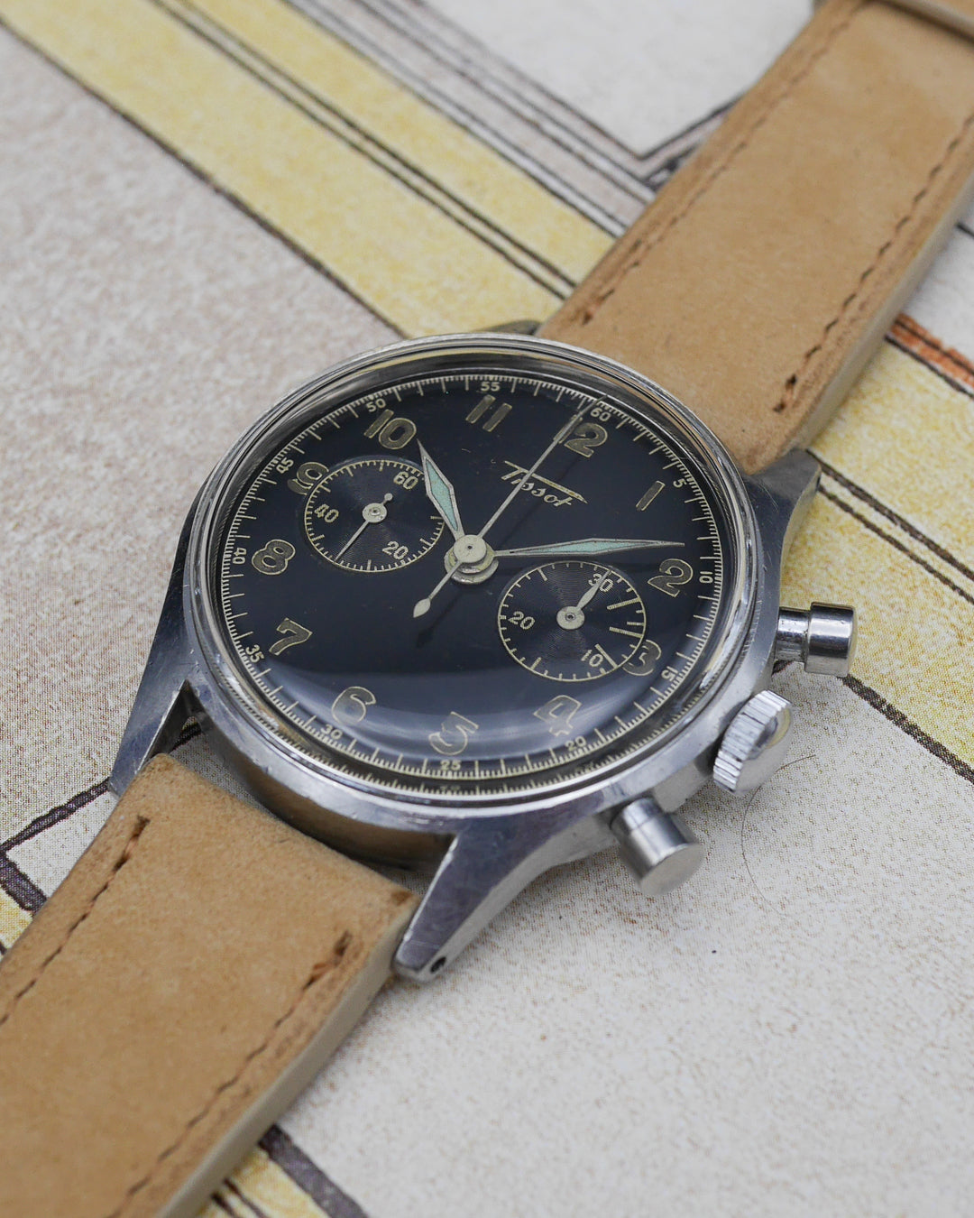 1940s Tissot chronograph 27CH with gilt dial