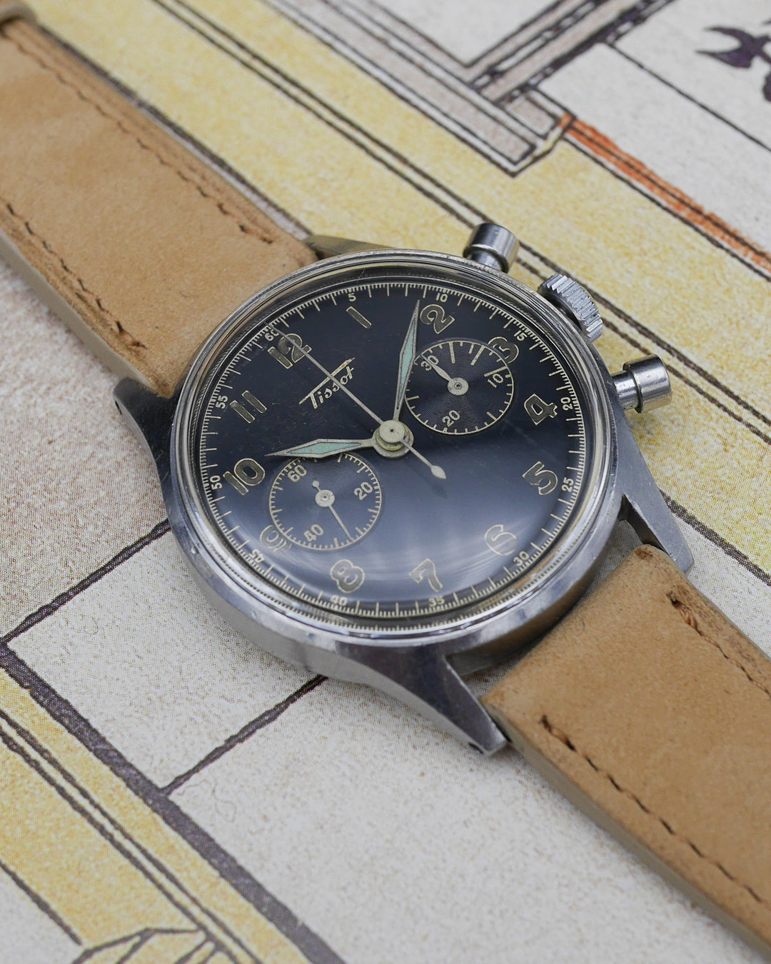 1940s Tissot chronograph 27CH with gilt dial