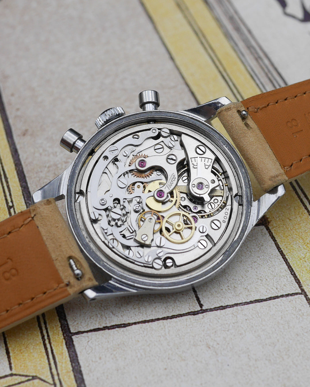 1940s Tissot chronograph 27CH with gilt dial