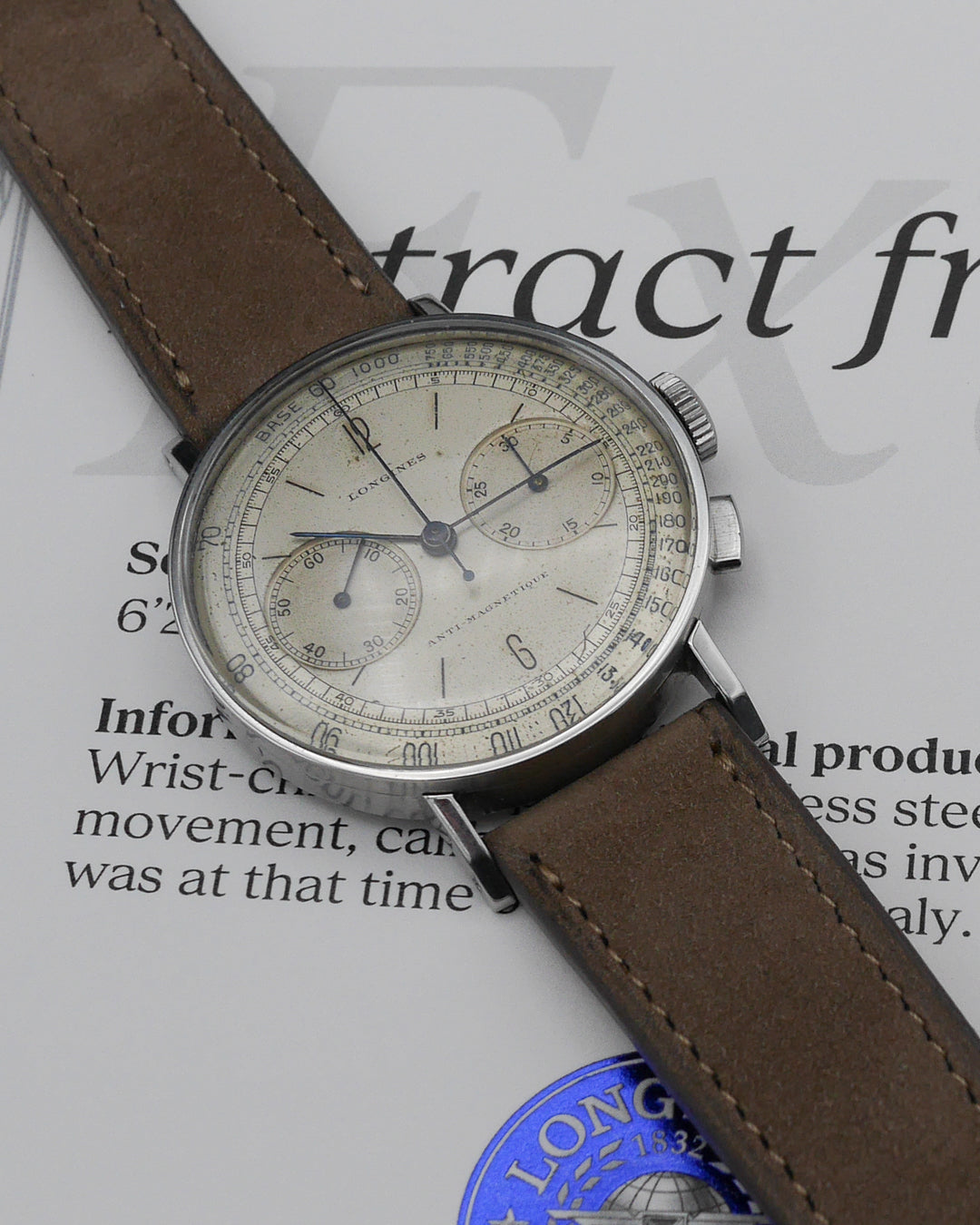 1942 Longines 13ZN Chronograph ref. 4994 with its archive extract