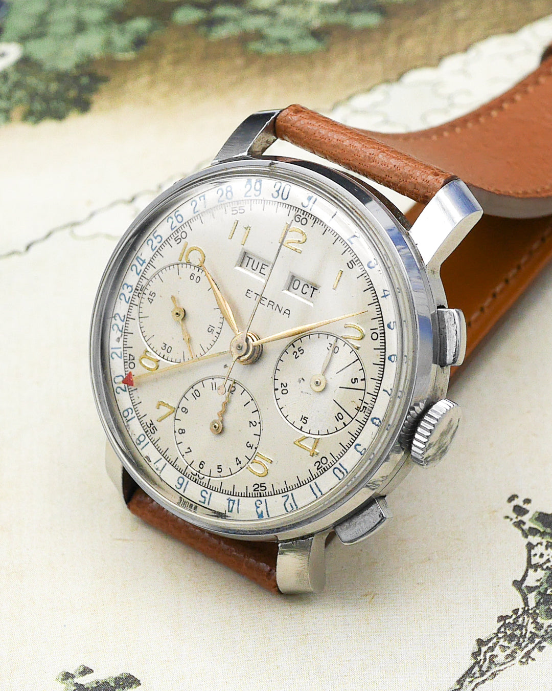 1940s Eterna chronograph triple date with Valjoux 72c