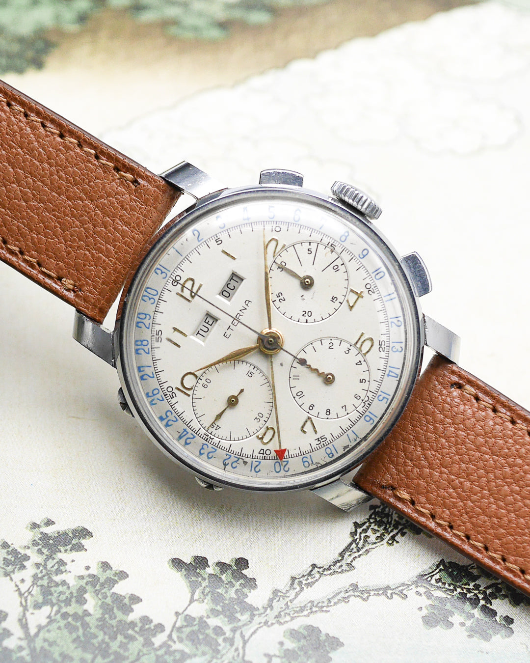 1940s Eterna chronograph triple date with Valjoux 72c