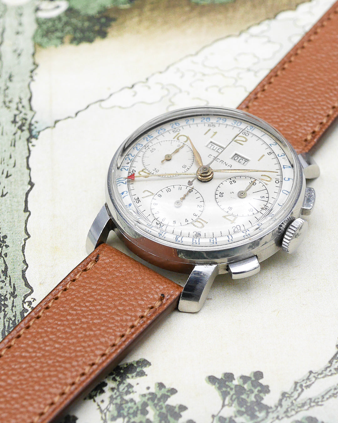 1940s Eterna chronograph triple date with Valjoux 72c