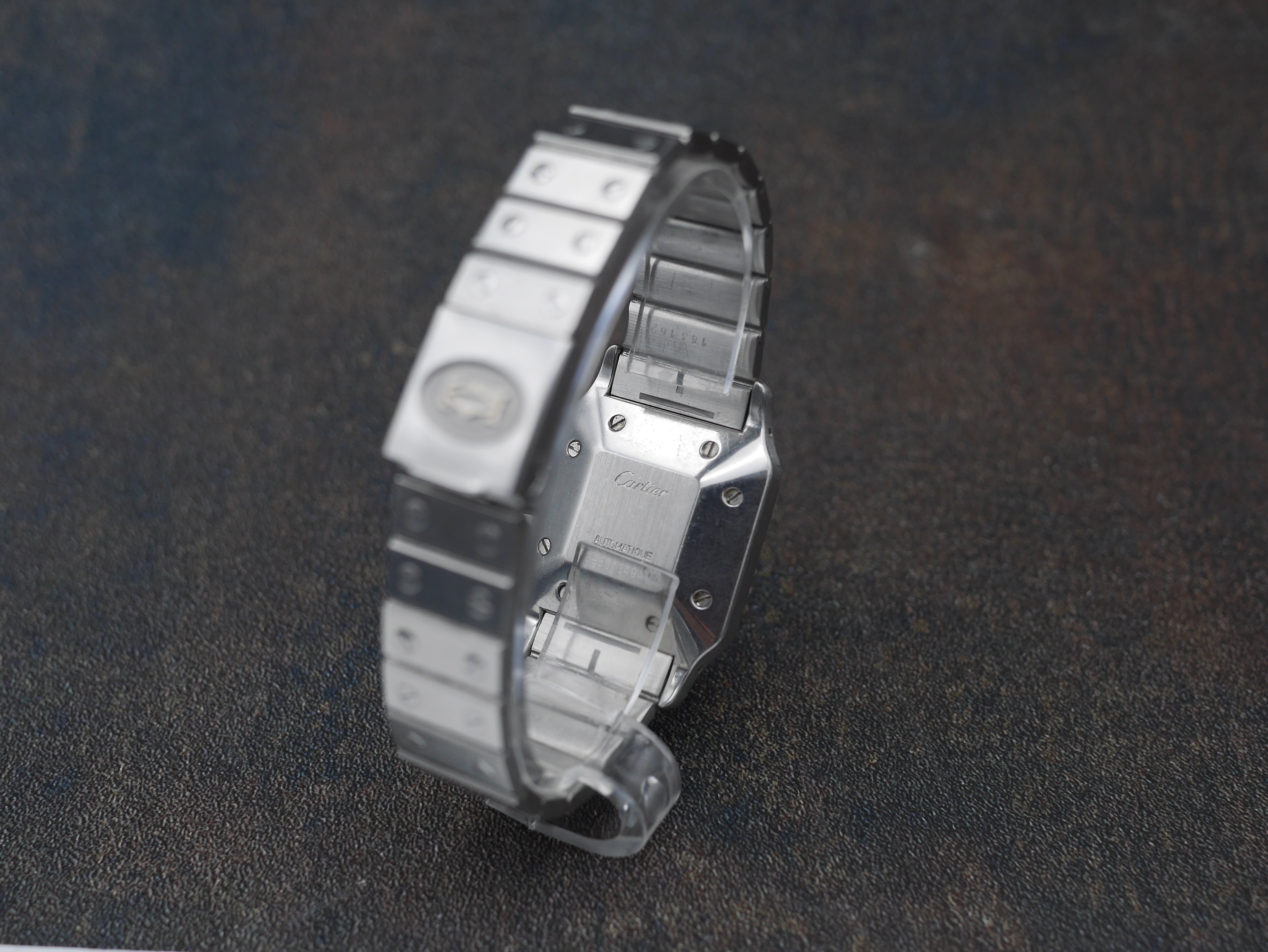 1980s Cartier Santos Stainless steel and its rare "bordeaux" dial and saphyr