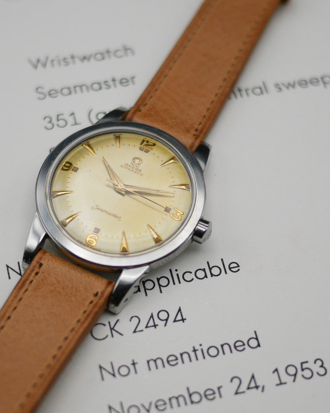 1950s Omega Seamaster Jumbo ref. 2494 SC with its champagne dial