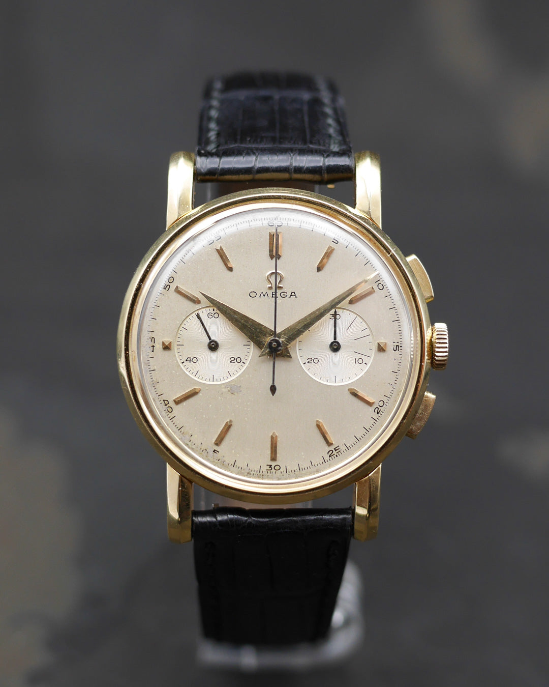 1950s Omega Chronograph in Yellow Gold with original box