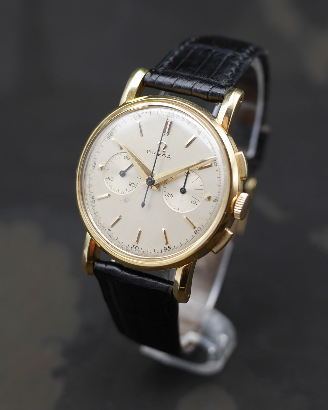 1950s Omega Chronograph in Yellow Gold with original box