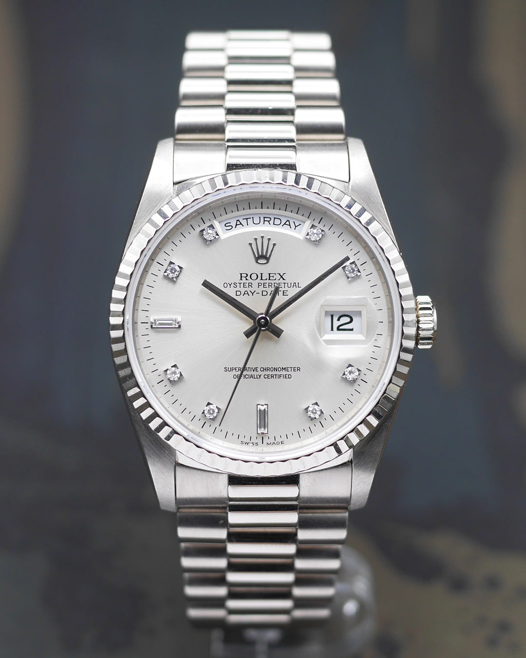 1996 Rolex Day-Date ref. 18239 in white gold with diamond indexes