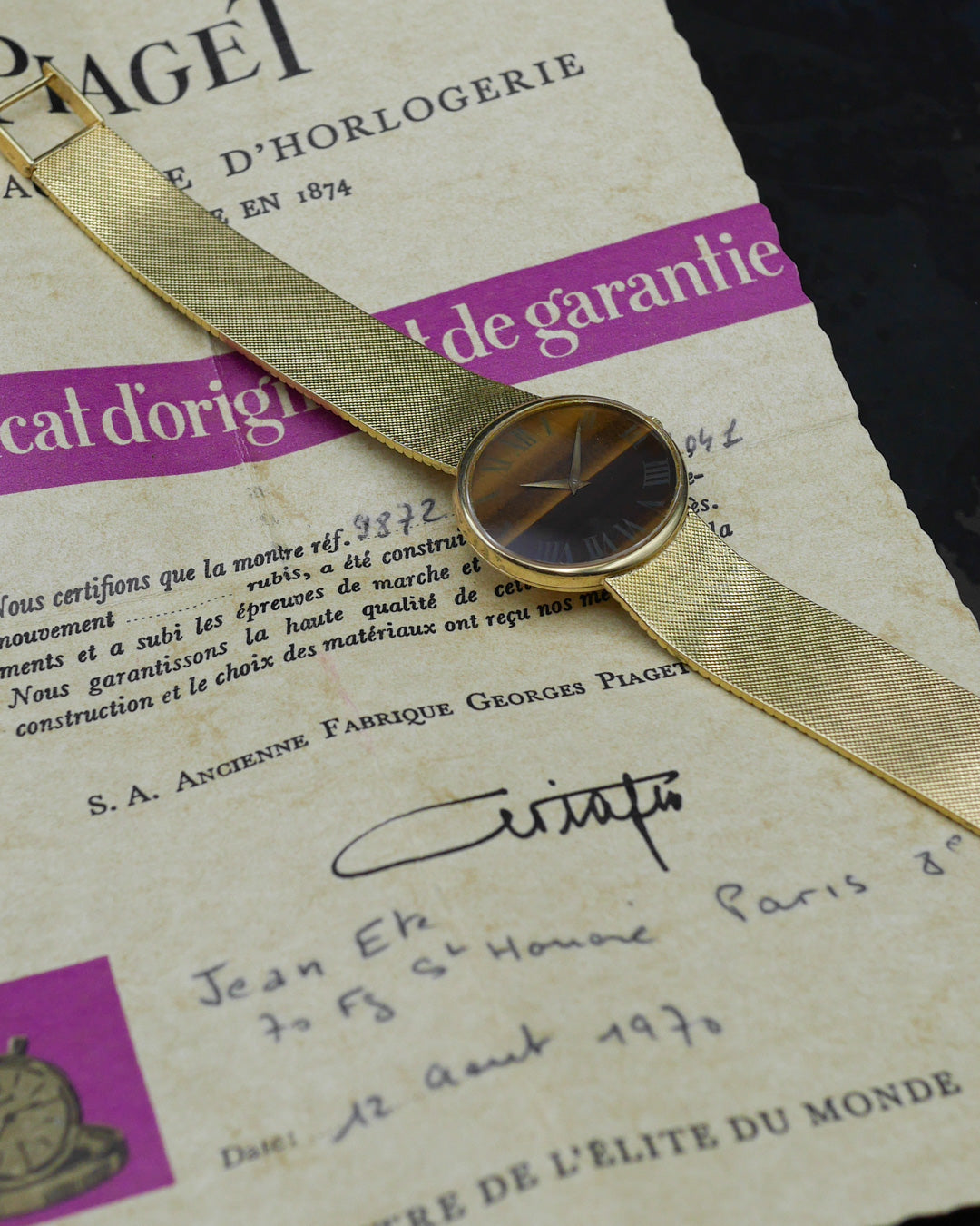 1970 Piaget double-signed with Eye of Tiger dial and original paper