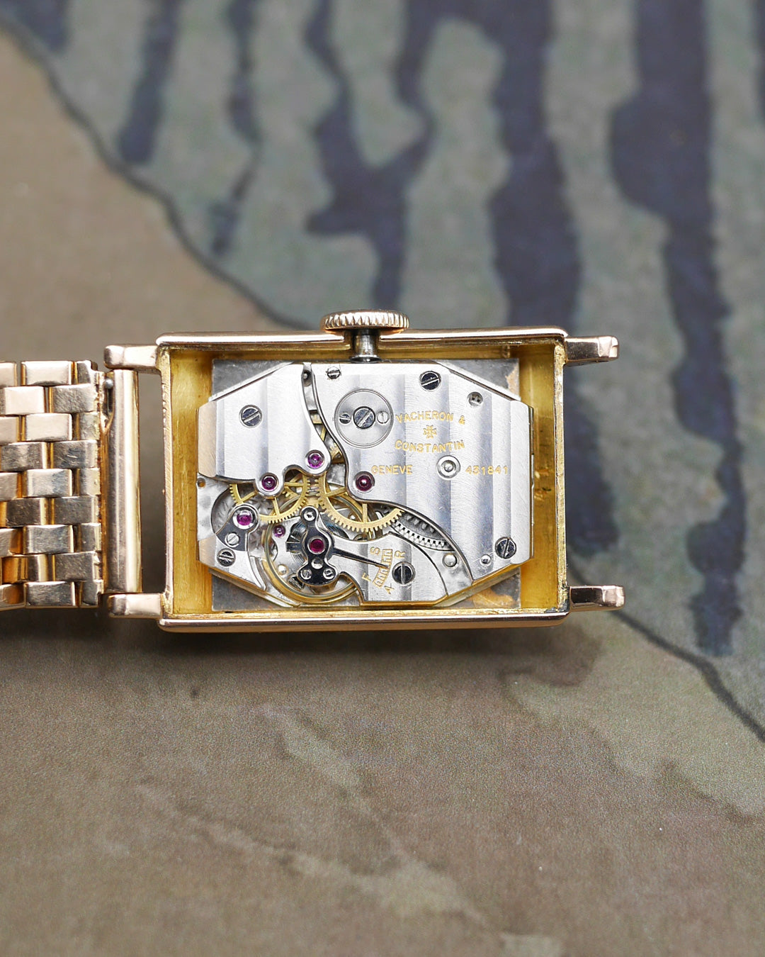 1943 Vacheron Constantin art-deco in red gold with Edmond Jaeger bracelet