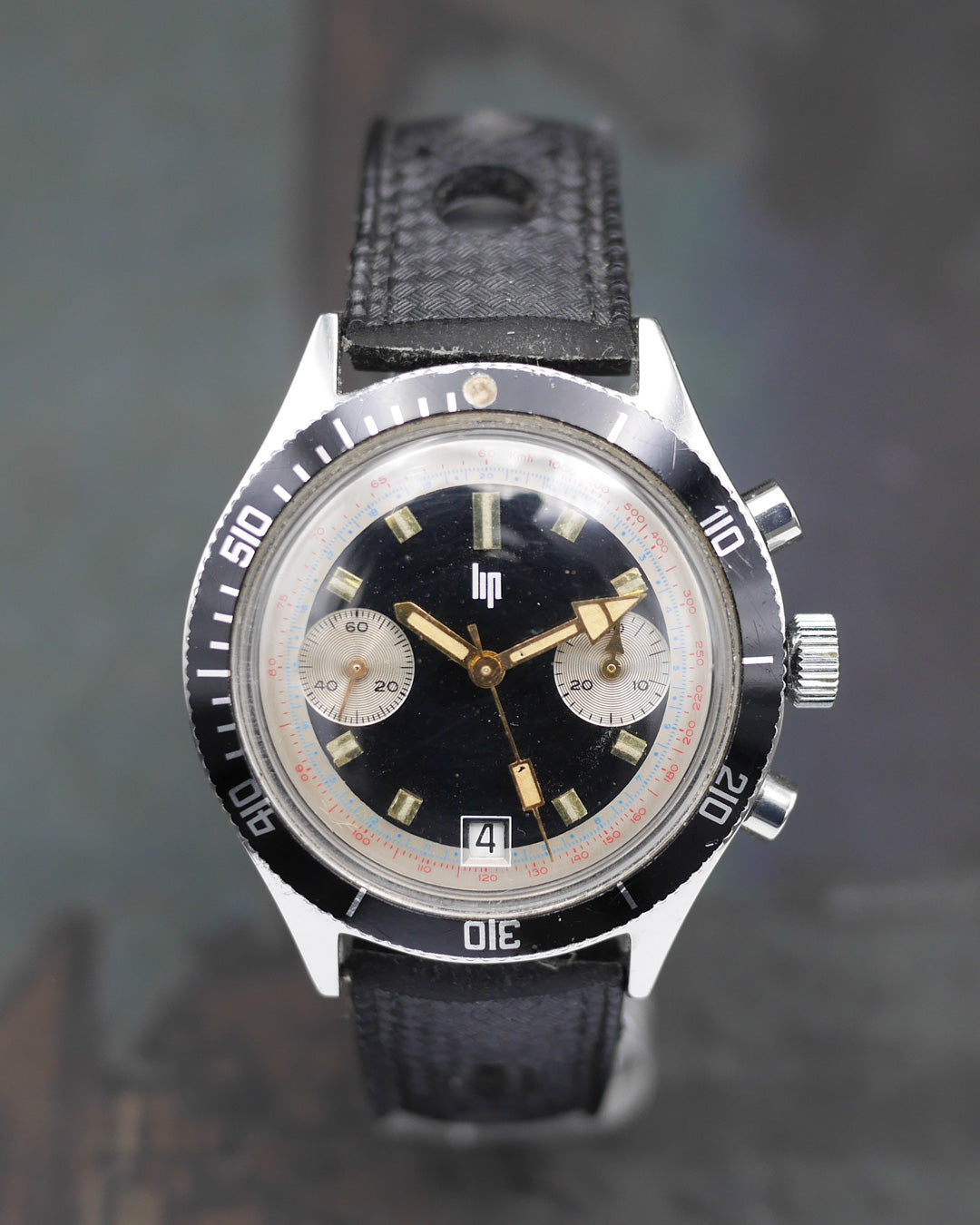 1960s Lip chronograph with glossy black dial and Valjoux 7730