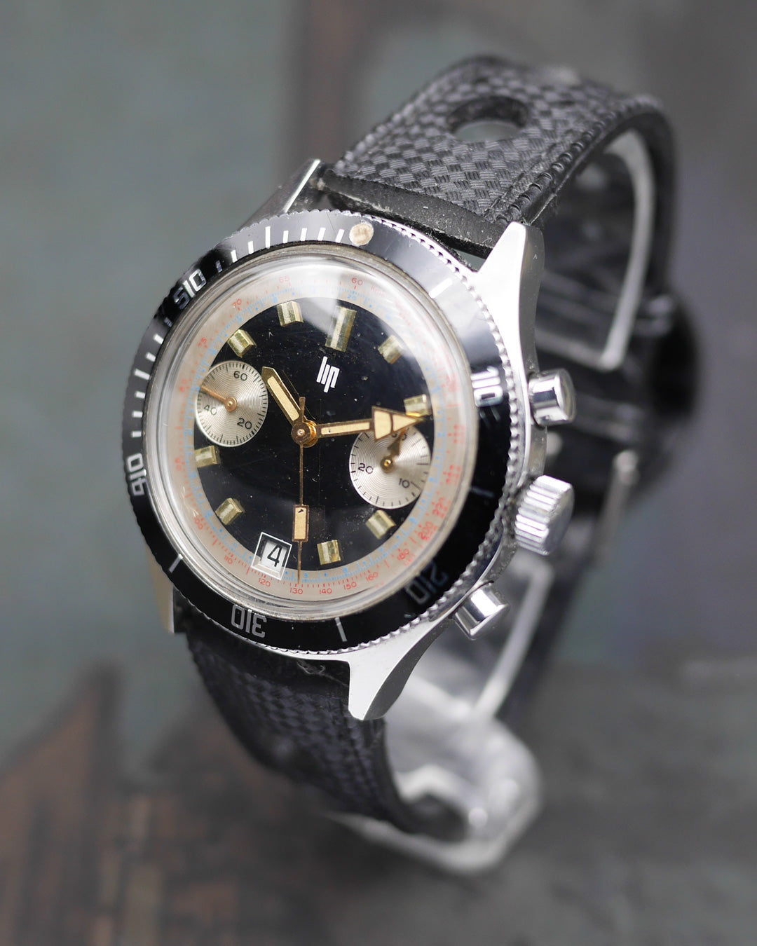 1960s Lip chronograph with glossy black dial and Valjoux 7730