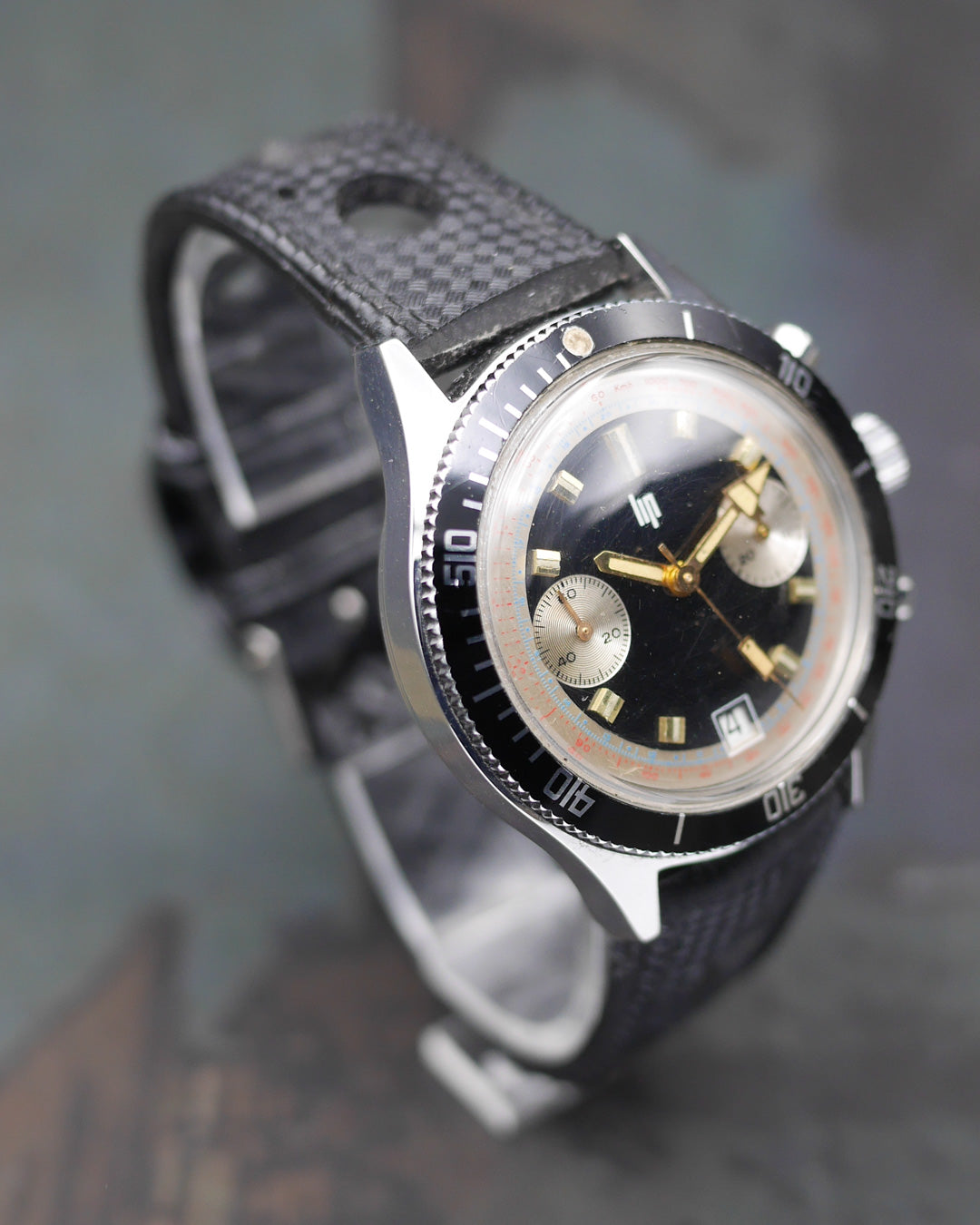 1960s Lip chronograph with glossy black dial and Valjoux 7730