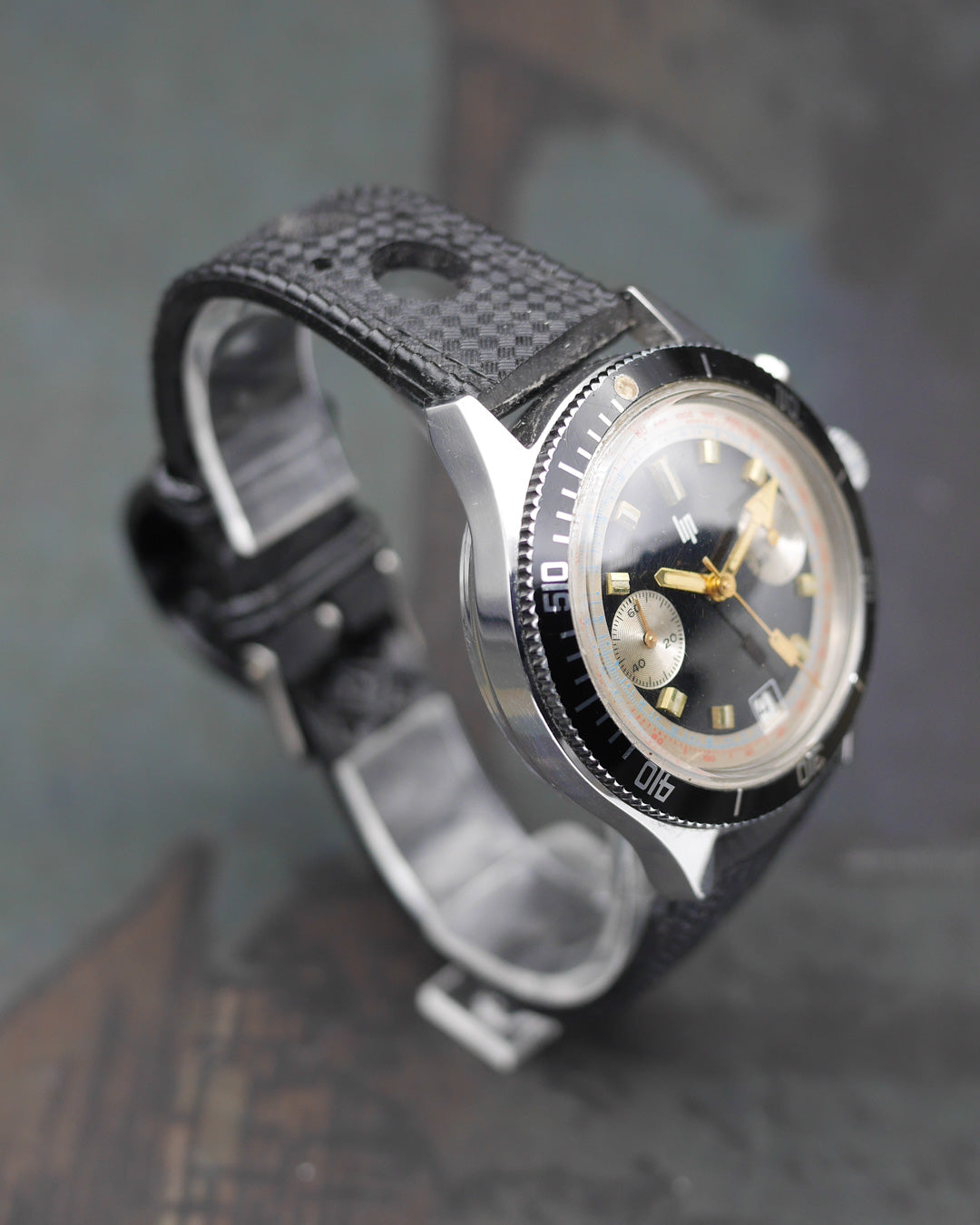 1960s Lip chronograph with glossy black dial and Valjoux 7730