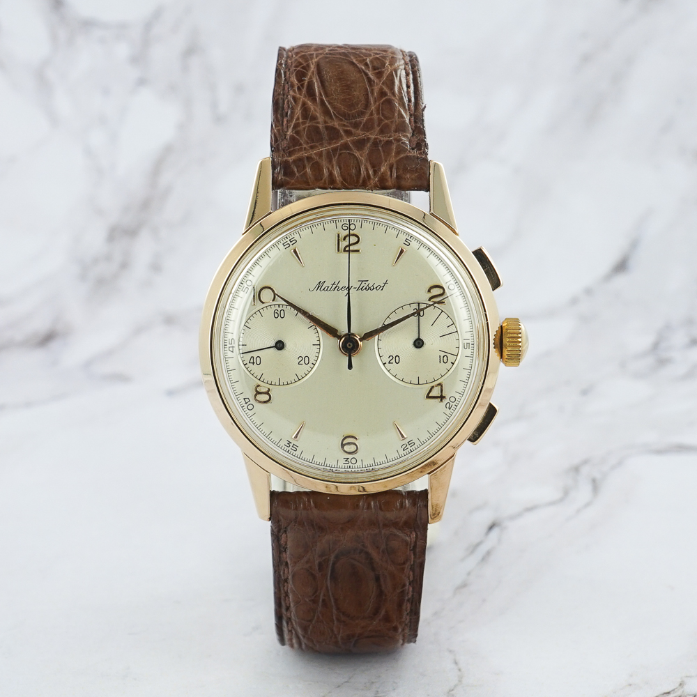 1960s Mathey Tissot rose gold chronograph with Valjoux 23 - Sabiwatches