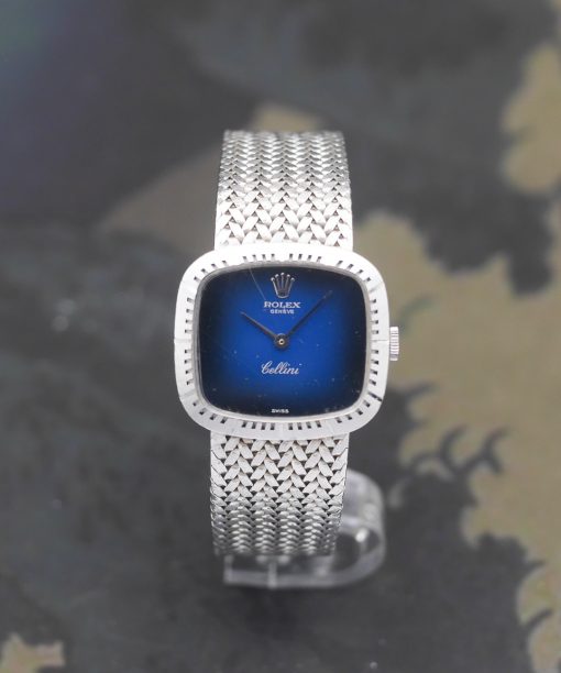 1970’s Rolex Cellini ladies in 18k white dold with blue vignette dial – Paper