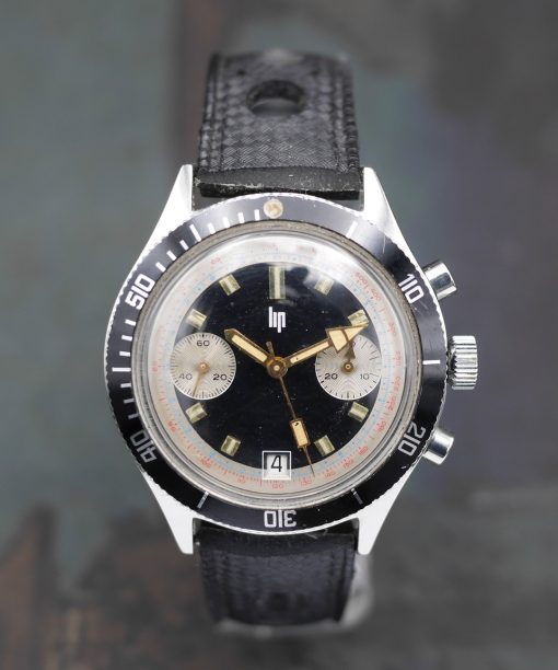 1960s Lip chronograph with glossy black dial and Valjoux 7730