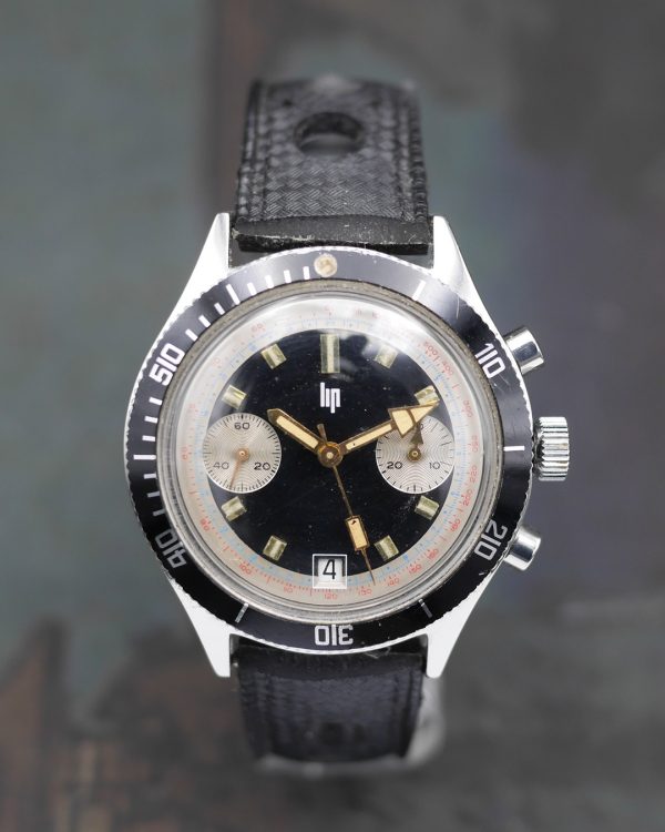 1960s Lip chronograph with glossy black dial and Valjoux 7730